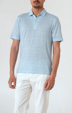 Short-sleeved polo shirt in ultra-light linen jersey