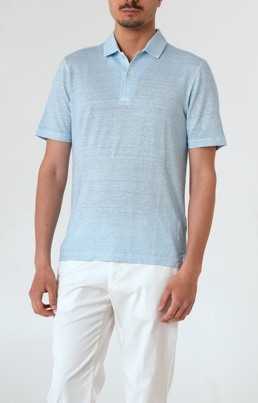 Short-sleeved polo shirt in ultra-light linen jersey