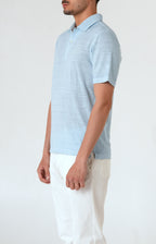 Short-sleeved polo shirt in ultra-light linen jersey