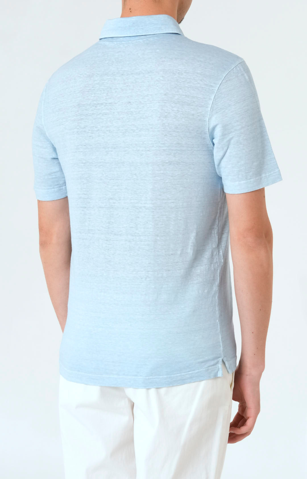 Short-sleeved polo shirt in ultra-light linen jersey