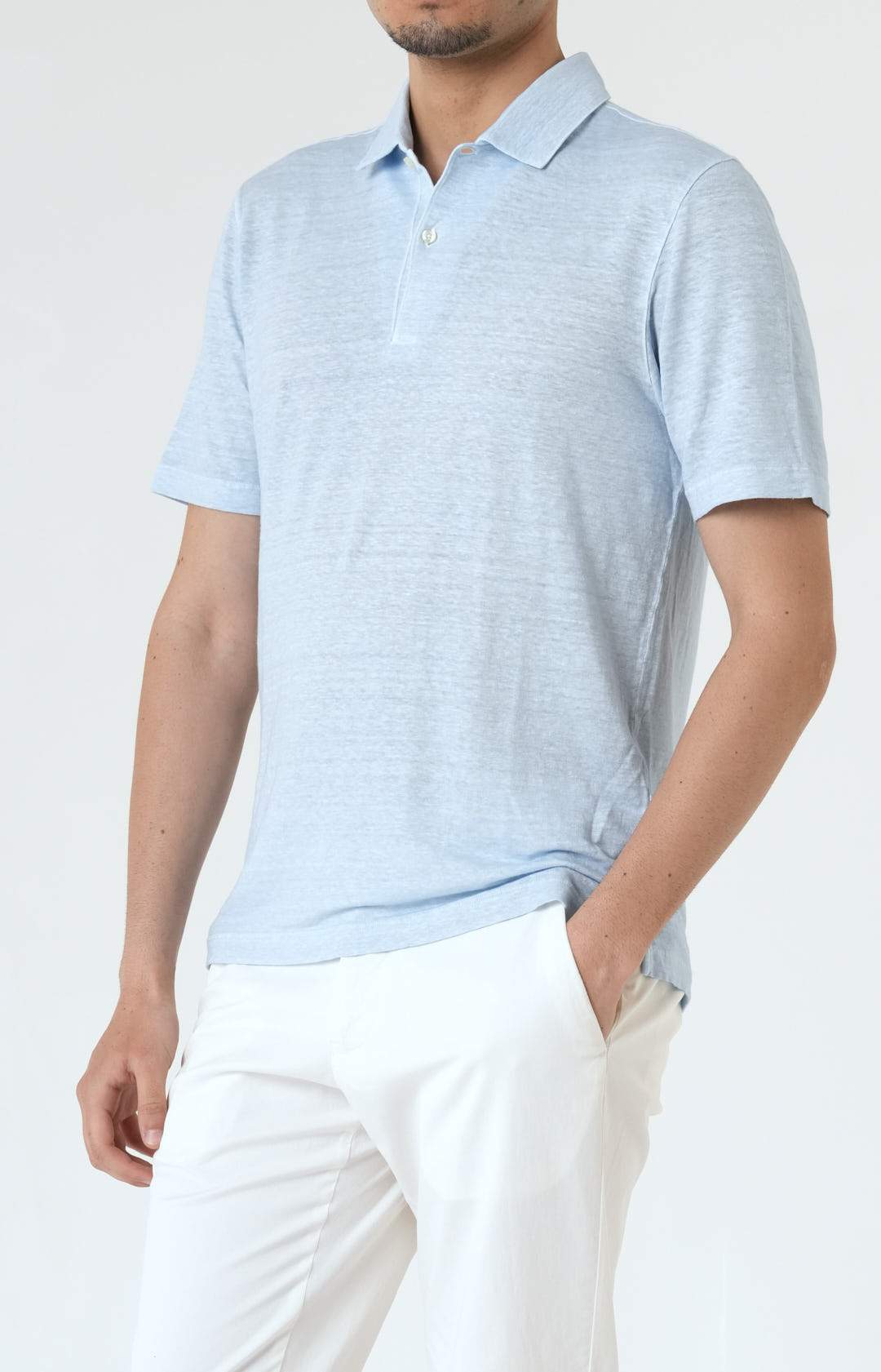 Short-sleeved polo shirt in ultra-light linen jersey