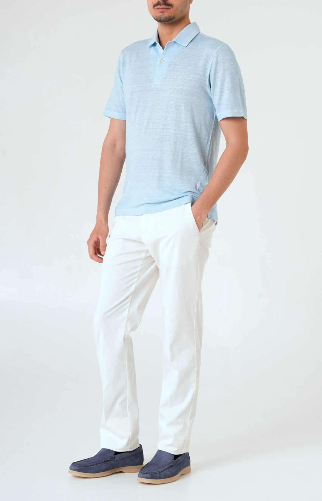 Short-sleeved polo shirt in ultra-light linen jersey