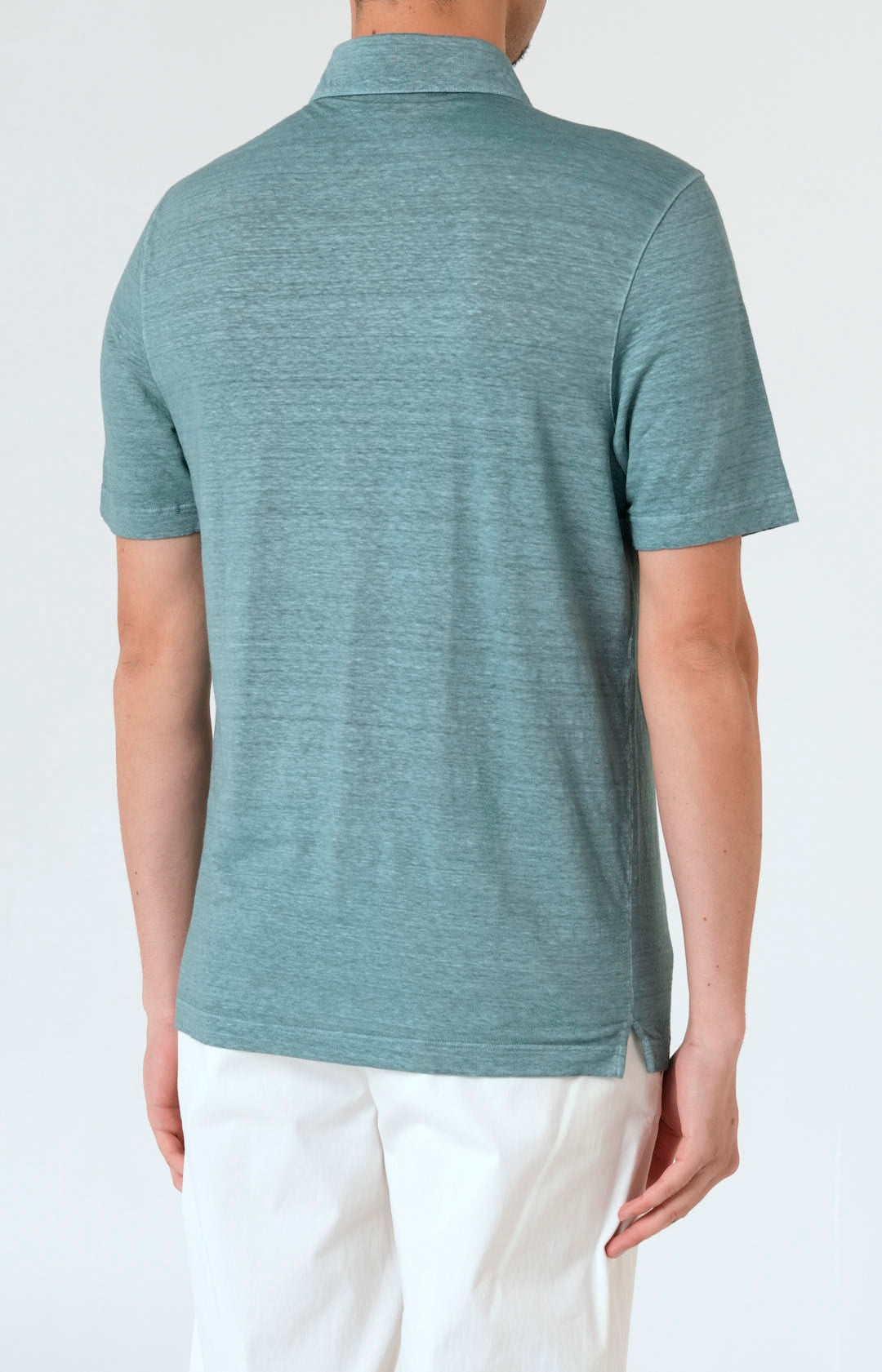 Short-sleeved polo shirt in ultra-light linen jersey