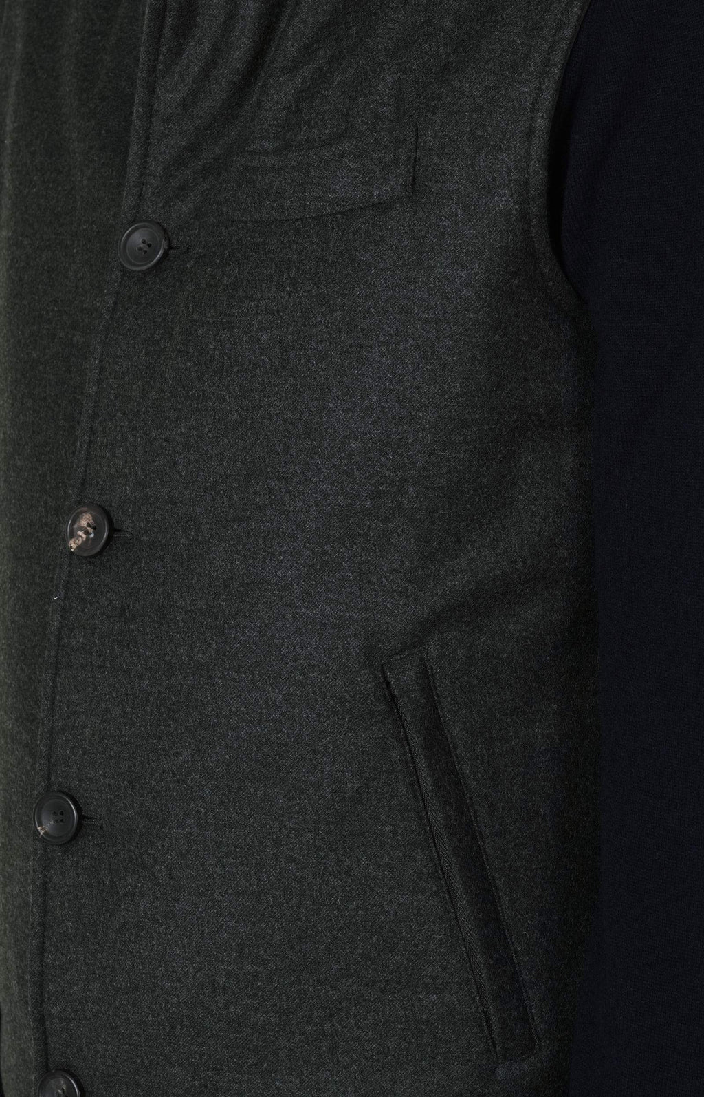Reversible vest in wool and suede fabric