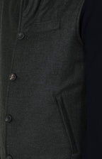 Reversible vest in wool and suede fabric