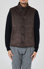 Reversible vest in wool and suede fabric